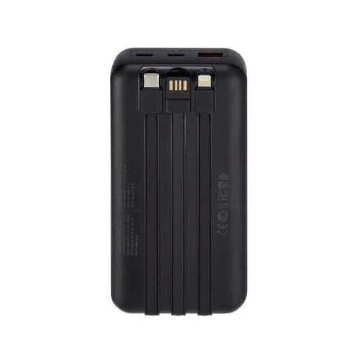 Hordozható akkumulátor, beépített kábellel, 20000mAh, RIVACASE "VA2221", fekete