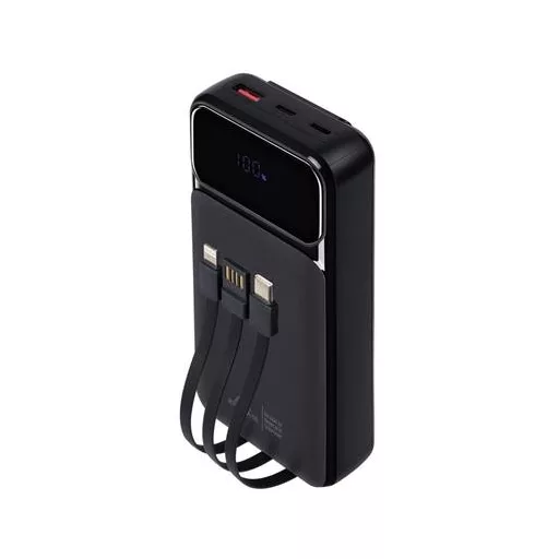 Hordozható akkumulátor, beépített kábellel, 20000mAh, RIVACASE "VA2221", fekete