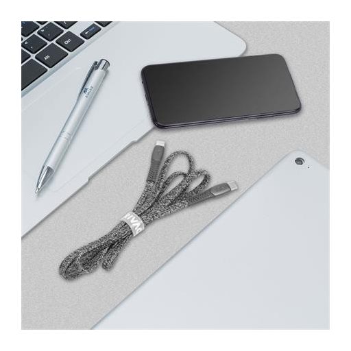 USB kábel, USB-C - USB-C, 1,2 m, RIVACASE "PS6105", szürke