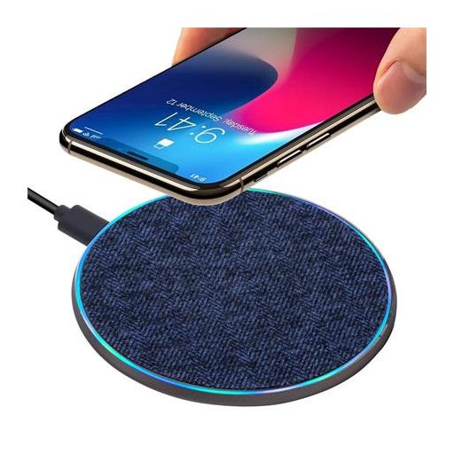 Vezeték nélküli töltő, Qi szabvány, 10W, szövet borítás, RIVACASE "VA4915", kék