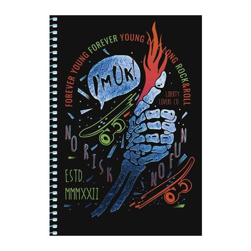 Spirálfüzet, A5, kockás, 80 lap, SHKOLYARYK " Skate board", vegyes