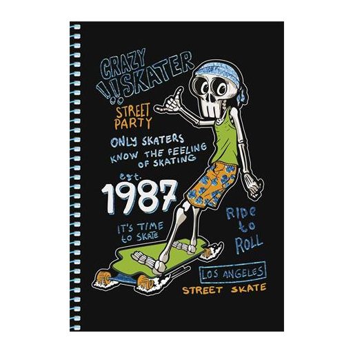 Spirálfüzet, A5, kockás, 80 lap, SHKOLYARYK " Skate board", vegyes