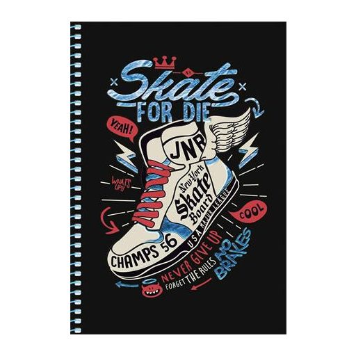 Spirálfüzet, A5, kockás, 80 lap, SHKOLYARYK " Skate board", vegyes