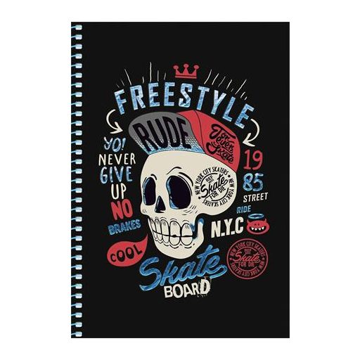 Spirálfüzet, A5, kockás, 80 lap, SHKOLYARYK " Skate board", vegyes