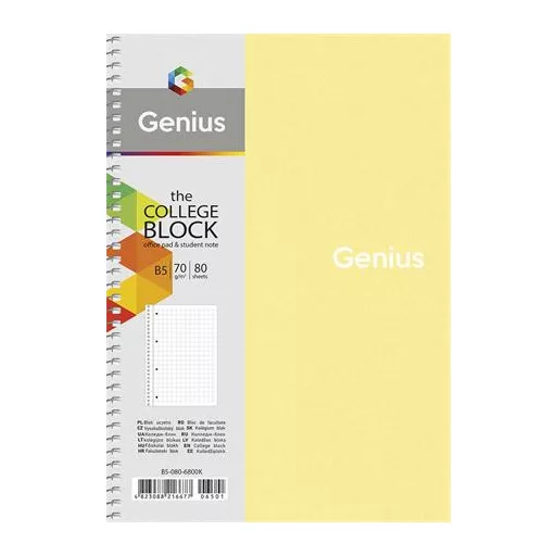 Spirálfüzet, B5, kockás, 80 lap, SHKOLYARYK "Genius", vegyes