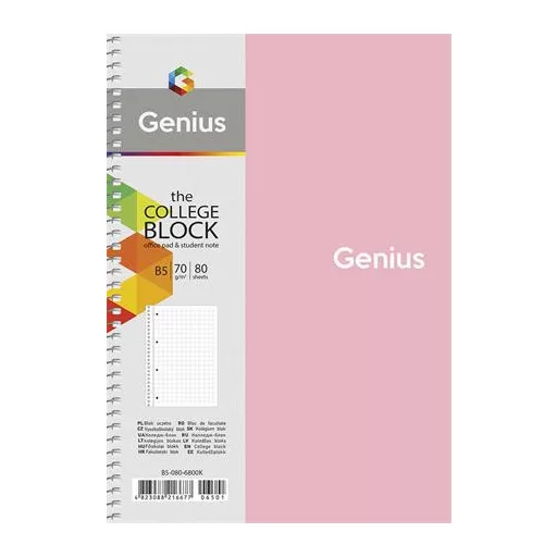 Spirálfüzet, B5, kockás, 80 lap, SHKOLYARYK "Genius", vegyes