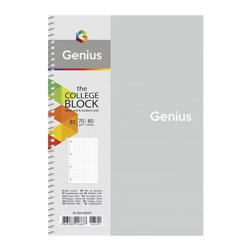 Spirálfüzet, B5, kockás, 80 lap, SHKOLYARYK "Genius", vegyes