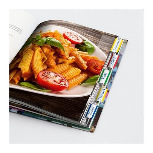 Jelölőcímke, megerősített, fehér szélű, 50x38 mm, 4x5 db, SIGEL, vegyes színek