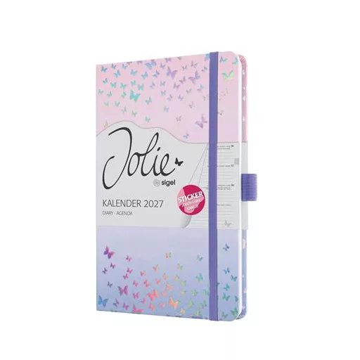 Naptár, A5, heti, 2027, kemény borító, SIGEL "Jolie", Butterfly Confetti Candy