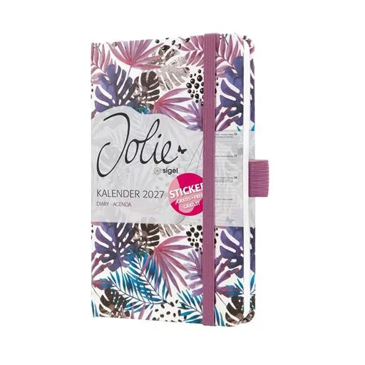 Naptár, A6, heti, 2027, kemény borító, SIGEL "Jolie", Violet Jungle Fever