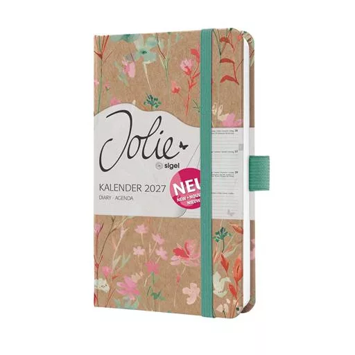 Naptár, A6, heti, 2027, kemény borító, SIGEL "Jolie", Green Floral Serenity