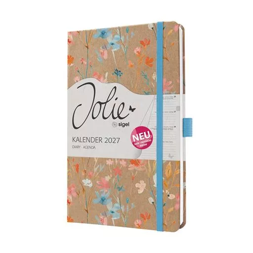 Naptár, A5, heti, 2027, kemény borító, SIGEL "Jolie", Blue Floral Serenity