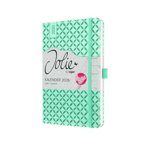 Naptár, A6, heti, 2026, kemény borító, SIGEL "Jolie", menta zöld