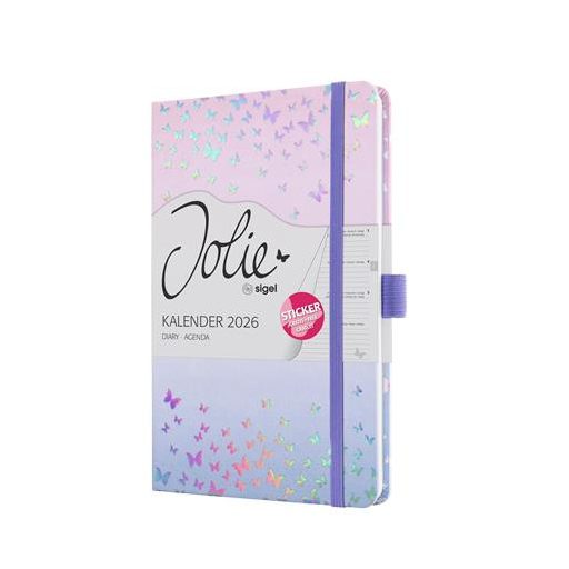 Naptár, A5, heti, 2026, kemény borító, SIGEL "Jolie", Butterfly Confetti Candy