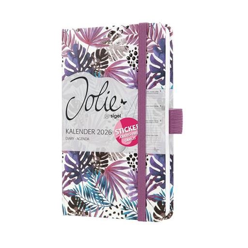 Naptár, A6, heti, 2026, kemény borító, SIGEL "Jolie", Violet Jungle Fever