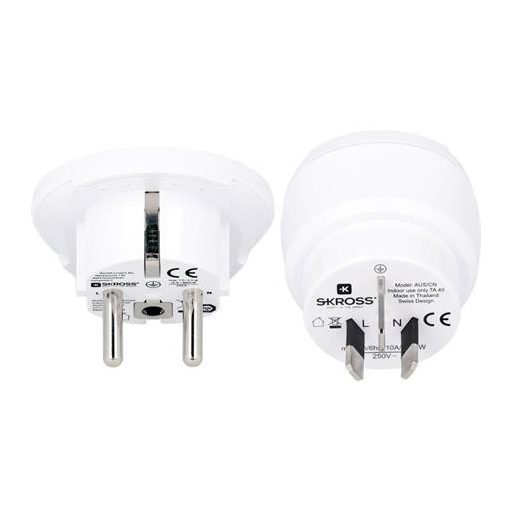 Adapter, Ausztráliába, Kínába, Európába utazóknak, földelt, SKROSS