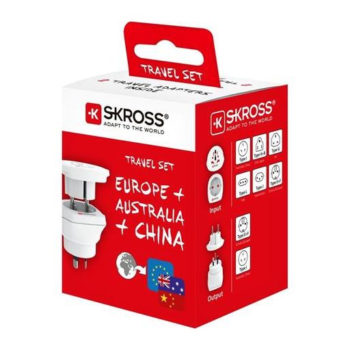 Adapter, Ausztráliába, Kínába, Európába utazóknak, földelt, SKROSS
