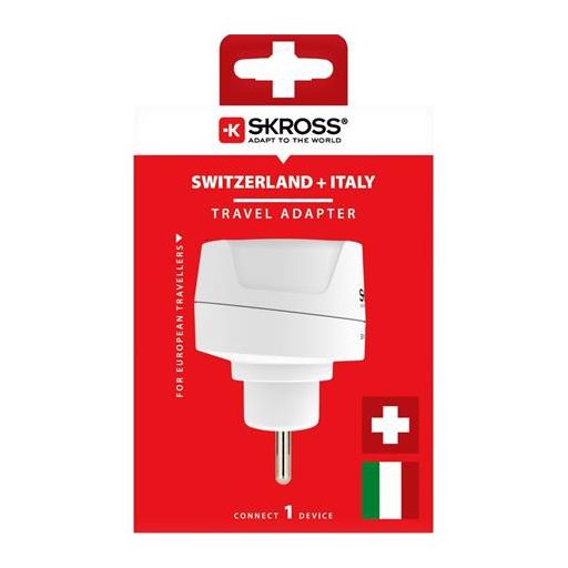 Adapter, Svájcba, Olaszországba, Brazíliába utazóknak, földelt, SKROSS
