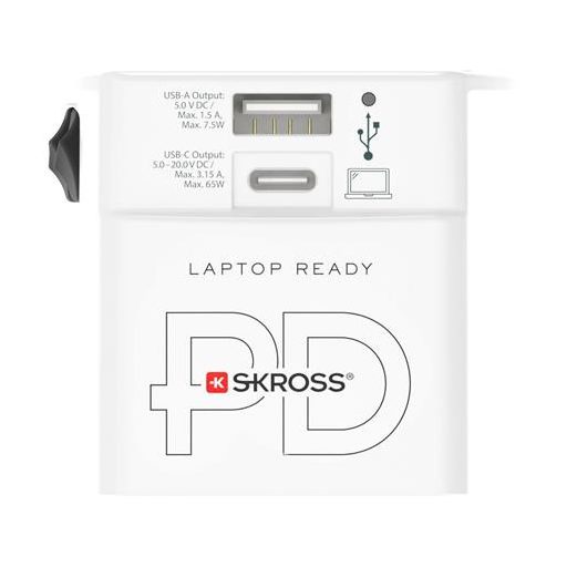 Adapter, világutazóknak, 1xUSB-A, 1xUSB-C PD, 65W, USB-C kábel, SKROSS