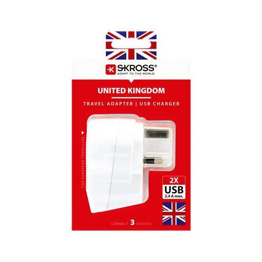 Adapter, Egyesült Királyságba utazóknak, USB, földelt, SKROSS