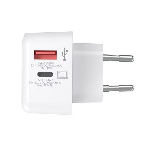 Hálózati töltő, 1xUSB-A, 1xUSB-C, PD, 45W, GaN, USB-C kábel, SKROSS