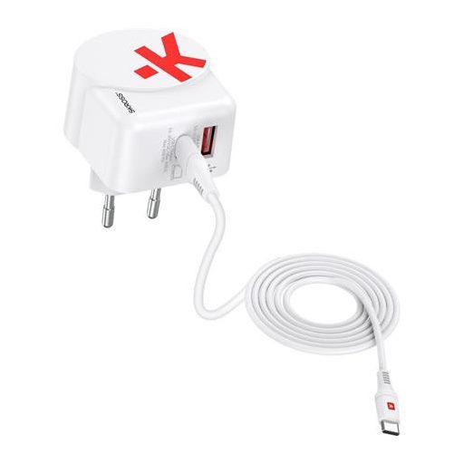 Hálózati töltő, 1xUSB-A, 1xUSB-C, PD, 45W, GaN, USB-C kábel, SKROSS