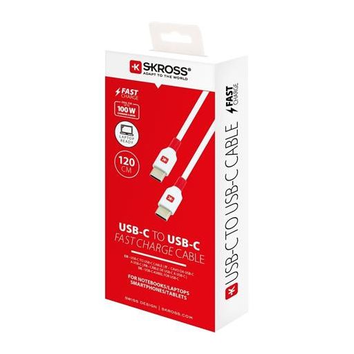 Töltőkábel, USB-C/USB-C, gyorstöltés, 1,2m, SKROSS, fehér