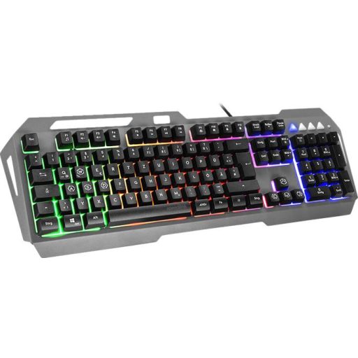 Billentyűzet, vezetékes, gaming, fém, USB, HUN, SPEEDLINK "LUNERA RGB Rainbow", fekete