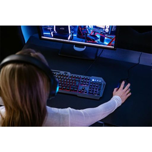 Billentyűzet, vezetékes, gaming, fém, USB, HUN, SPEEDLINK "LUNERA RGB Rainbow", fekete