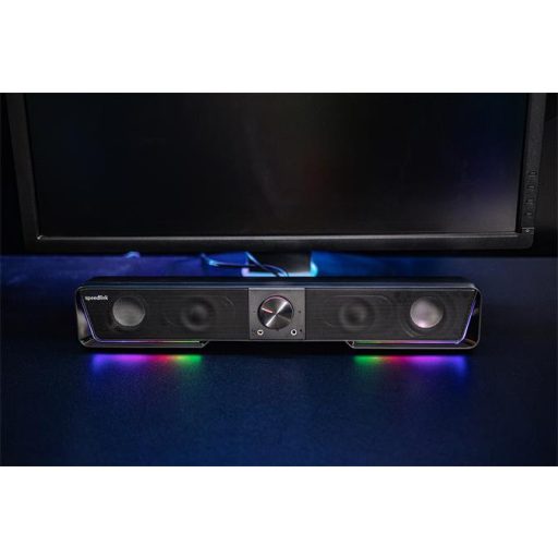 Hangszóró, 12W, 2x3.5 mm jack + USB-A, SPEEDLINK "GRAVITY RGB Stereo Soundbar", fekete