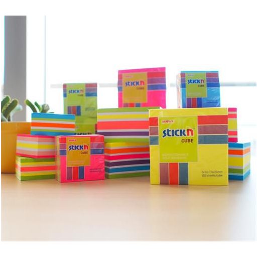 Öntapadó kockatömb, 76x76mm, 400 lap, STICK N, neon szivárvány