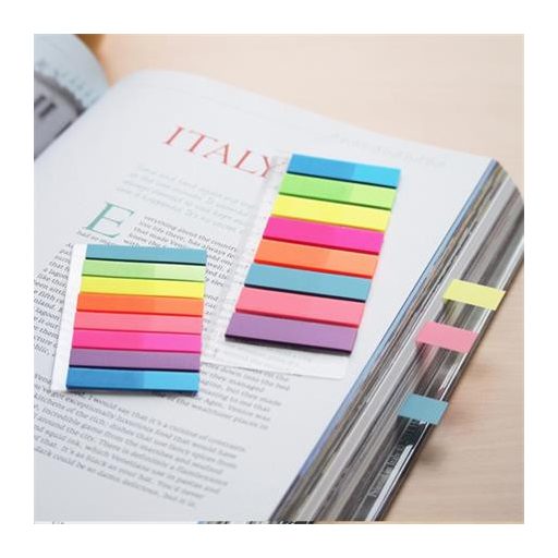 Jelölőcímke, műanyag, 5x25 lap, 45x12 mm, STICK N, neon színek