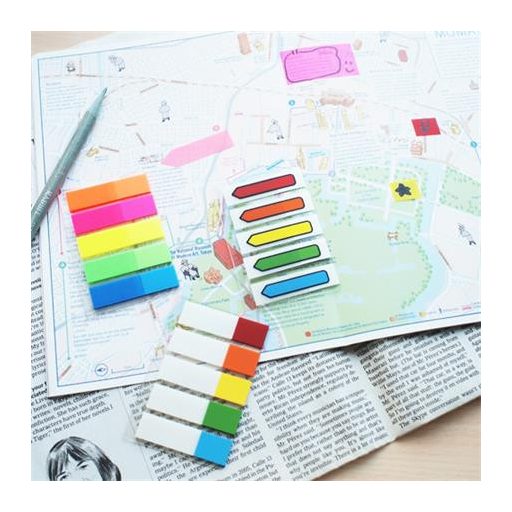 Jelölőcímke, műanyag, 5x25 lap, 45x12 mm, STICK N, neon színek