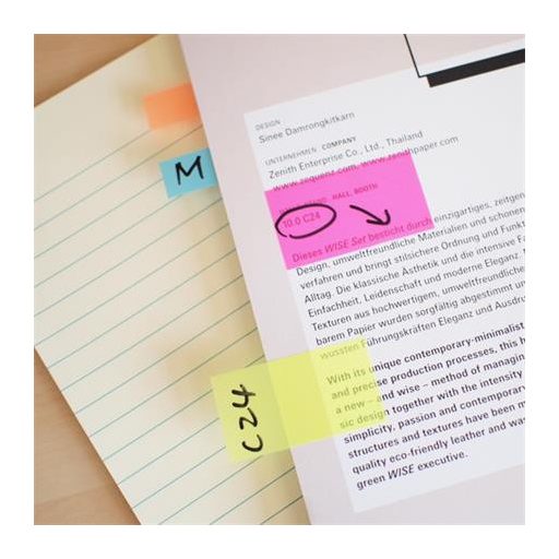 Jelölőcímke, műanyag, 5x25 lap, 45x12 mm, STICK N, neon színek