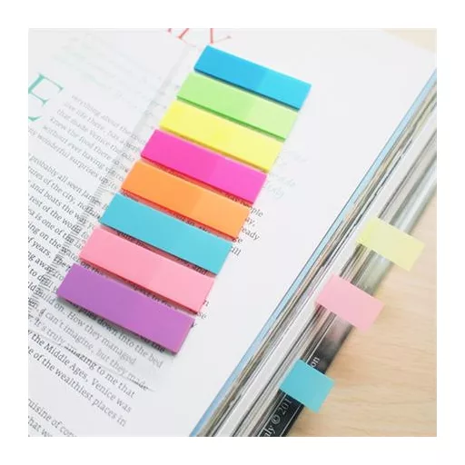 Jelölőcímke, műanyag, 8x25 lap, 45x12 mm, STICK N, neon színek