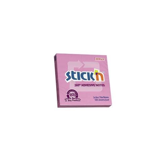 Öntapadó jegyzettömb, 76x76 mm, 100 lap, STICK N „360°, rózsaszín