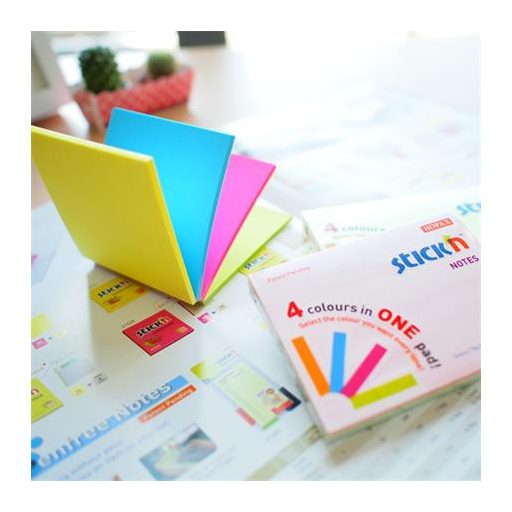 Öntapadó jegyzettömb, 76x76 mm, 100 lap, STICK N "Magic Pad" neon színek