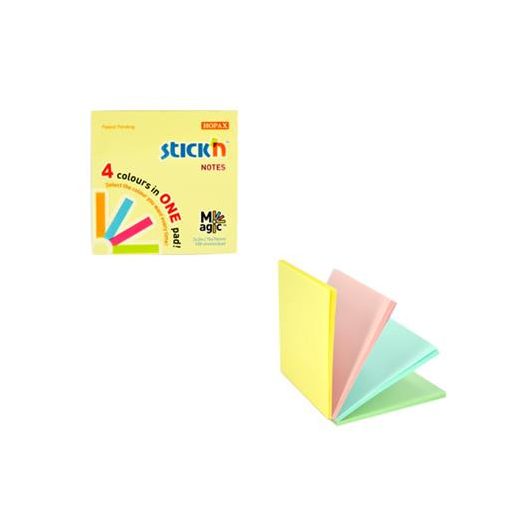 Öntapadó jegyzettömb, 76x76 mm, 100 lap, STICK N "Magic Pad" pasztell színek