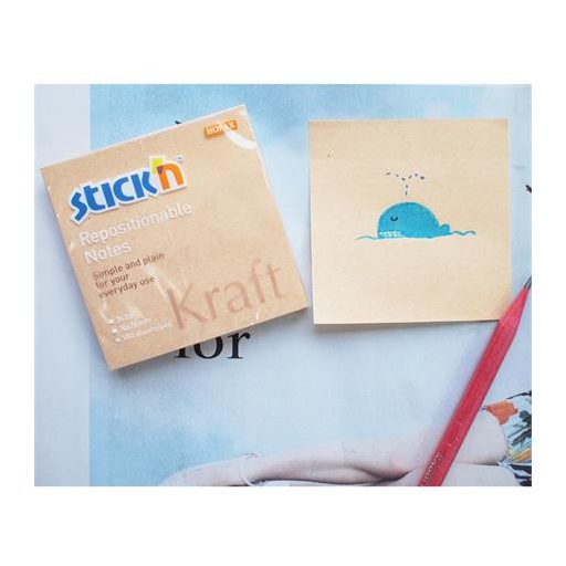 Öntapadó jegyzettömb, 76x76 mm, 100 lap, STICK N "Kraft Notes", barna