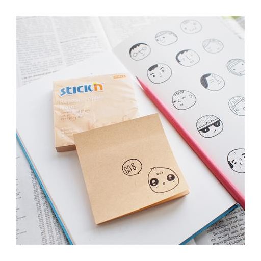 Öntapadó jegyzettömb, 76x76 mm, 100 lap, STICK N "Kraft Notes", barna