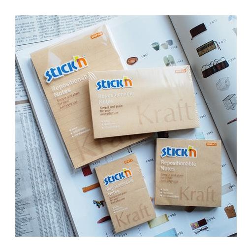 Öntapadó jegyzettömb, 76x76 mm, 100 lap, STICK N "Kraft Notes", barna