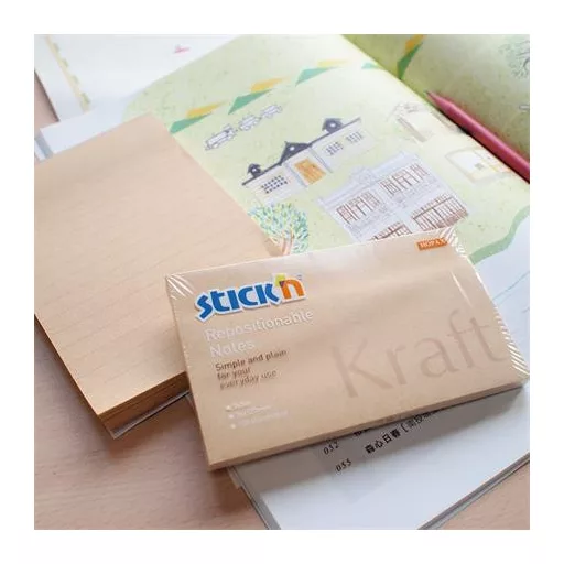 Öntapadó jegyzettömb, 76x127 mm, 100 lap, STICK N "Kraft Notes", barna