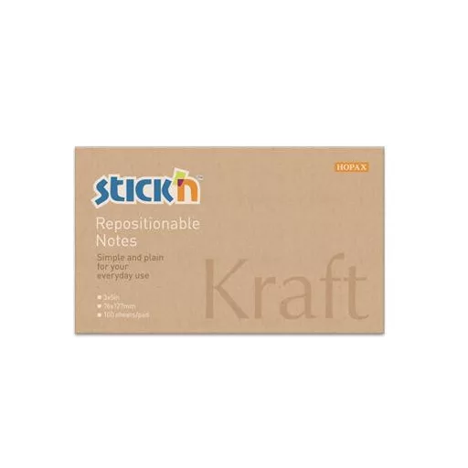 Öntapadó jegyzettömb, 76x127 mm, 100 lap, STICK N "Kraft Notes", barna
