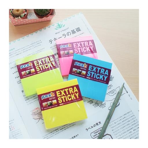 Öntapadó jegyzettömb, 76x76 mm, 90 lap, STICK N "Extra Sticky", neon sárga