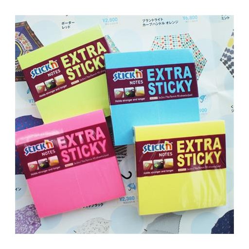 Öntapadó jegyzettömb, 76x76 mm, 90 lap, STICK N "Extra Sticky", neon sárga
