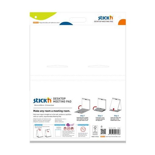 Asztali flipchart tömb, öntapadó, 584x508 mm, 20 lap, STICK N, fehér