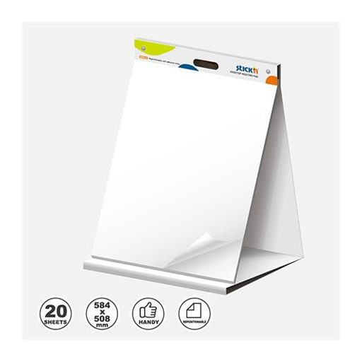 Asztali flipchart tömb, öntapadó, 584x508 mm, 20 lap, STICK N, fehér