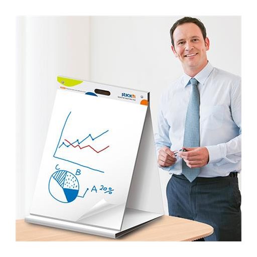 Asztali flipchart tömb, öntapadó, 584x508 mm, 20 lap, STICK N, fehér