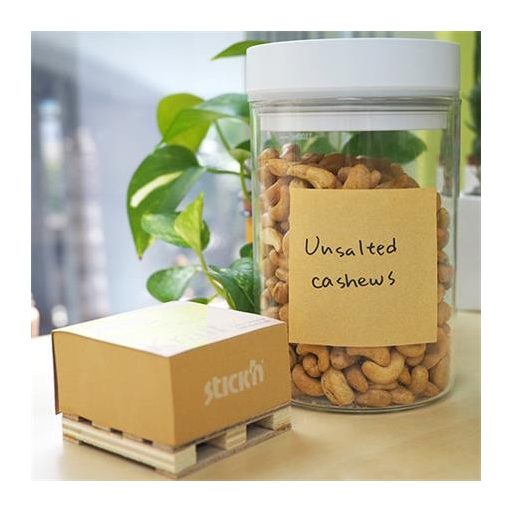 Öntapadó jegyzettömb, 76x76 mm, 400 lap, mini raklap, STICK N "Kraft Cube", barna