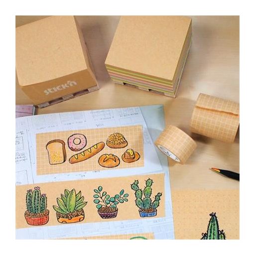 Öntapadó jegyzettömb, 76x76 mm, 400 lap, mini raklap, STICK N "Kraft Cube", barna